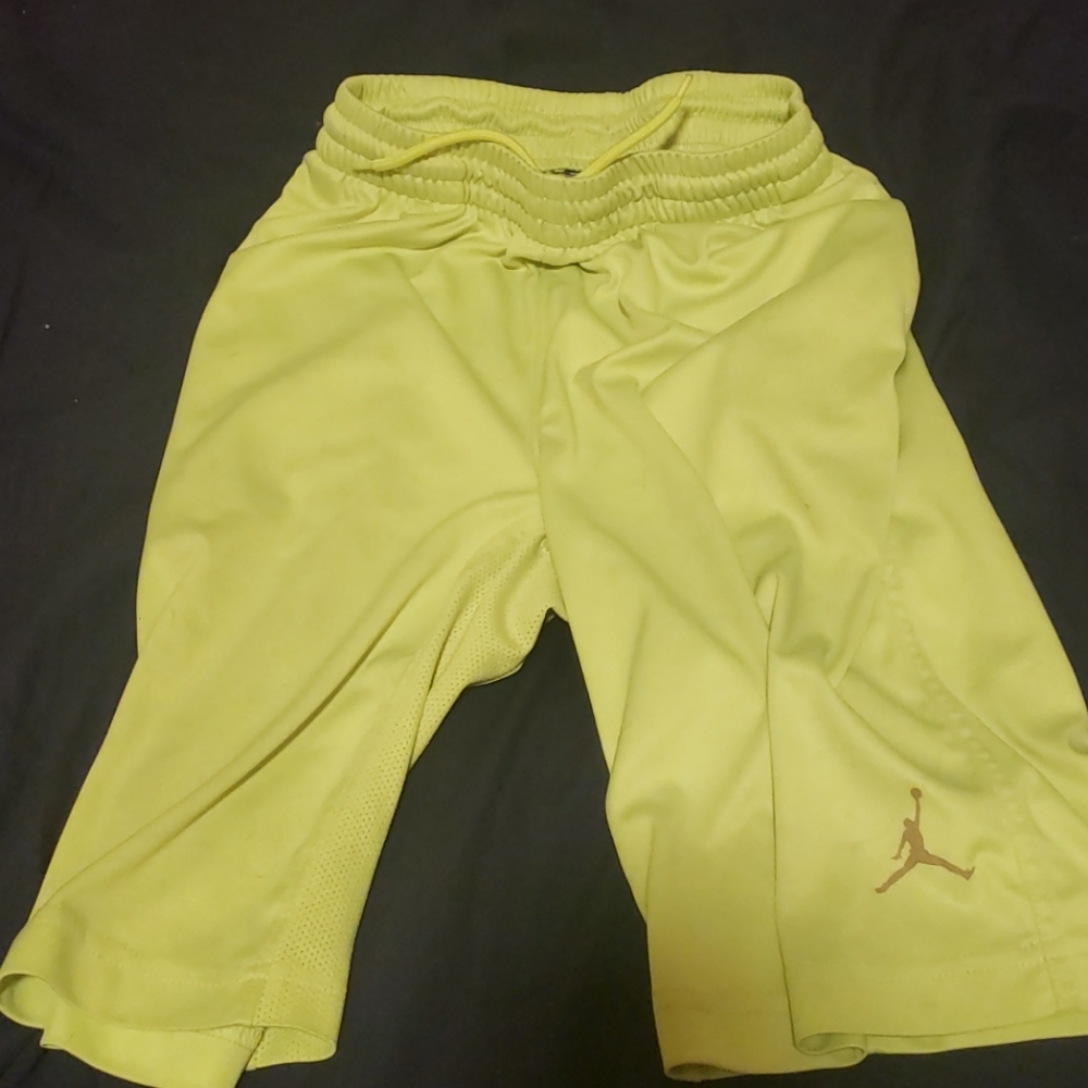 Neon green Jordan basketball shorts